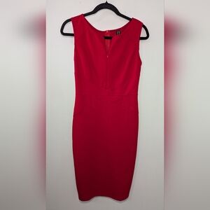 VFSHOW Red Pencil Dress Midi Front Zipper Sheath Bodycon NEW Women's Size S